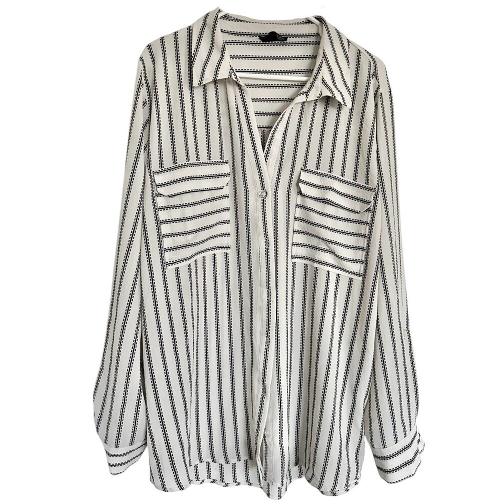 Perch Blu Pepper 2x white stripe shirt button up long sleeve light beetle juice